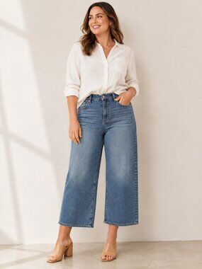 KUT from the Kloth Lucy High Rise Crop Wide Leg Jeans 16 Medium Wash Stretch